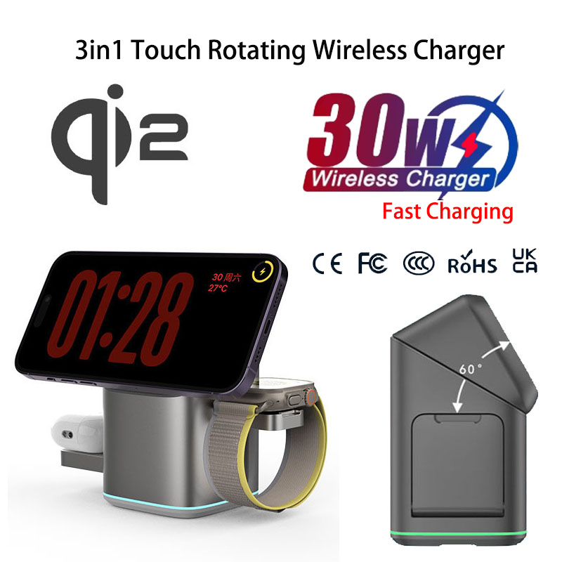 Smartwatch Touch - Praiser 25W Qi2 Dobrável Touch Rotação