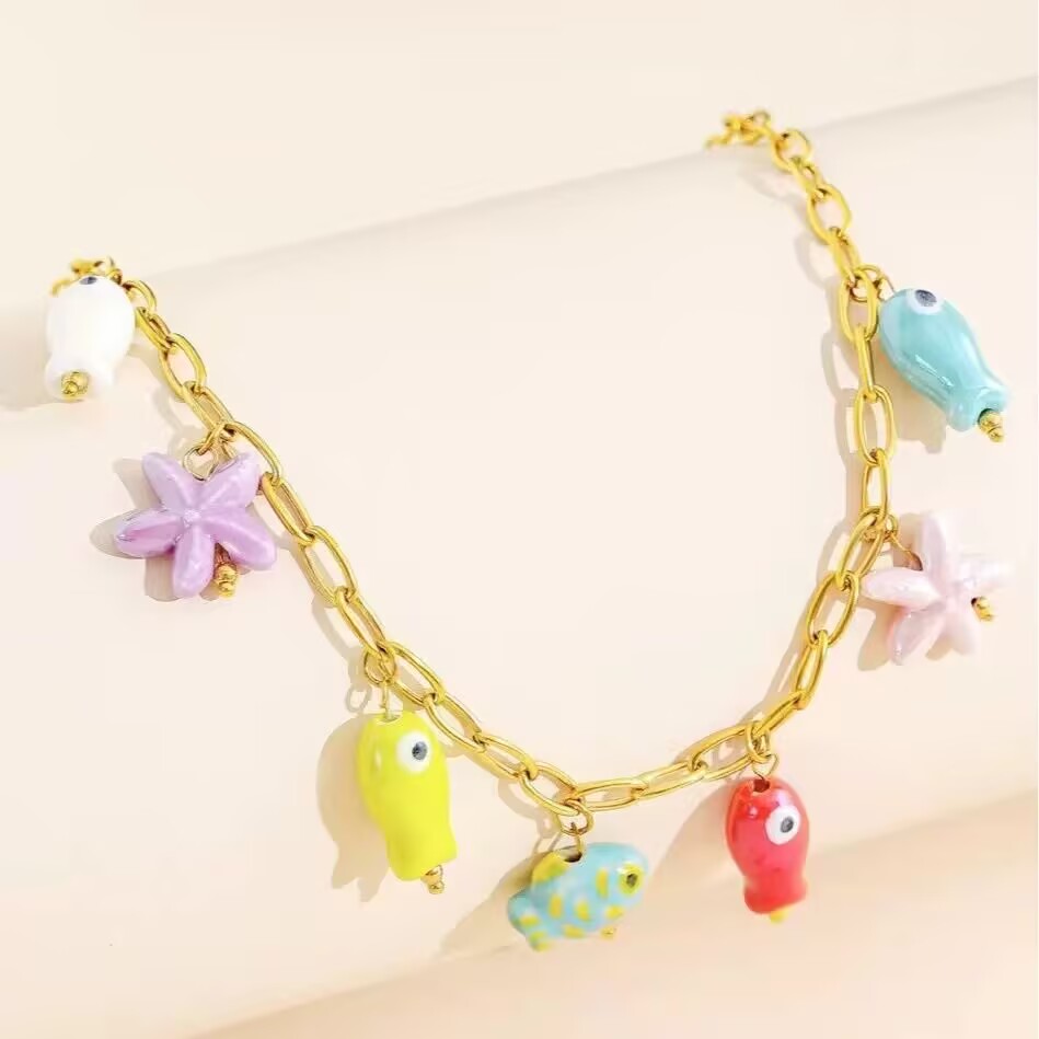 Ceramic Link Bracelet - 5 pçs novo verão colorido esmalte