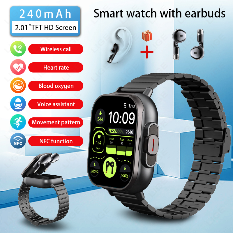 Smartwatch Headset - Nfc relógio inteligente tws 2-em-1 fone
