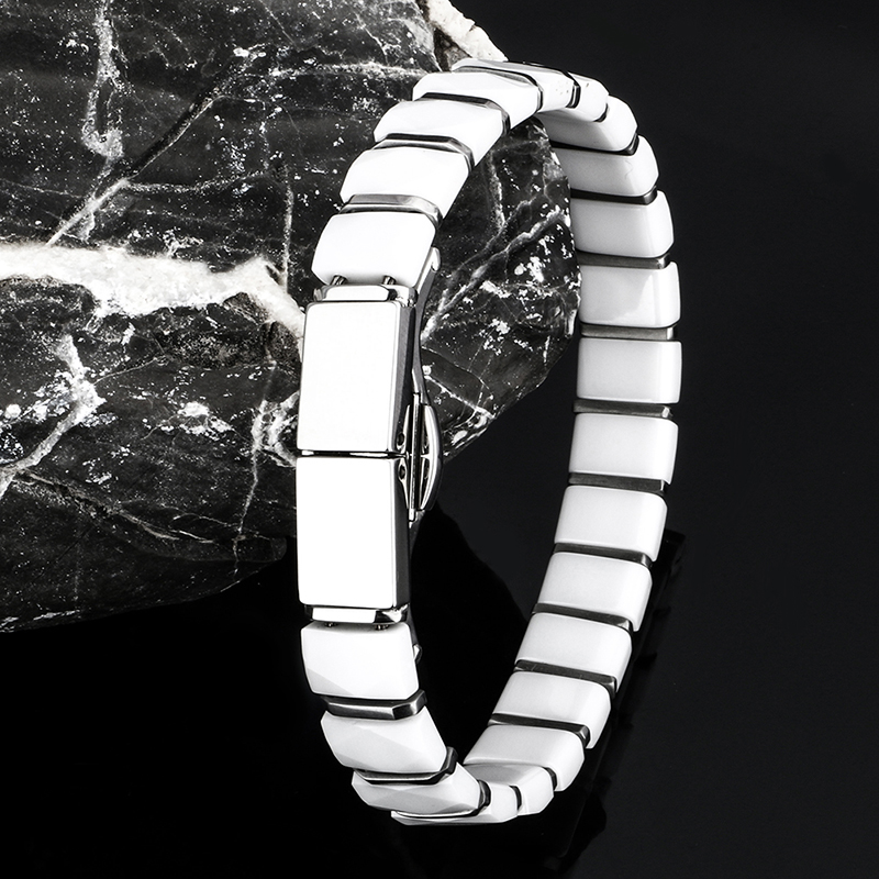 Branco preto masculino saúde p - Ceramic Link Bracelet avaliação e preço